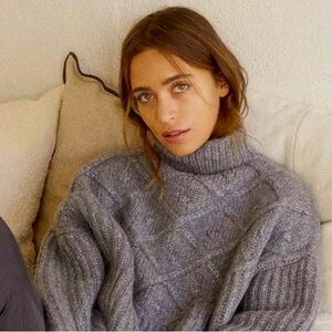 Lunya Chunky Wool Pullover Sweater Serene Gray Mock Neck Oversized